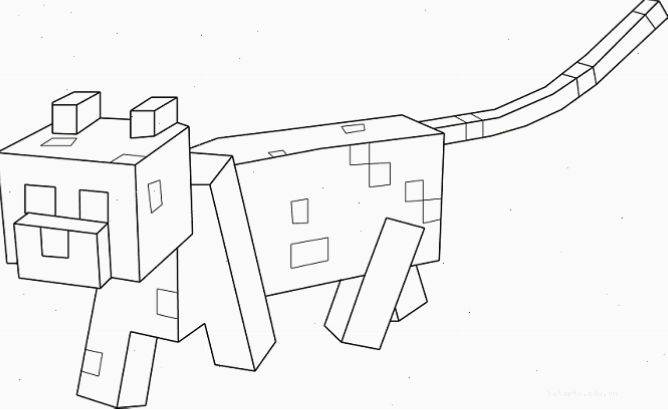 Tranh tô màu chú mèo Minecraft dễ thương theo phong cách Hiha
