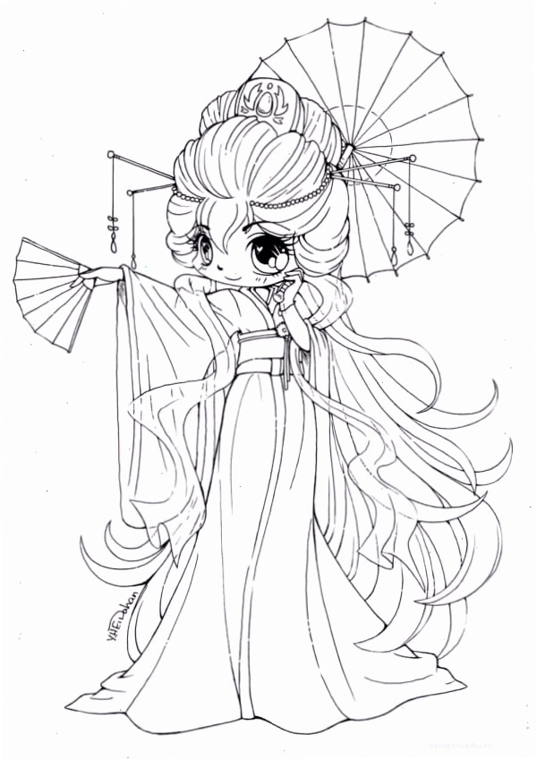 Tranh tô màu công chúa anime cổ trang xinh đẹp