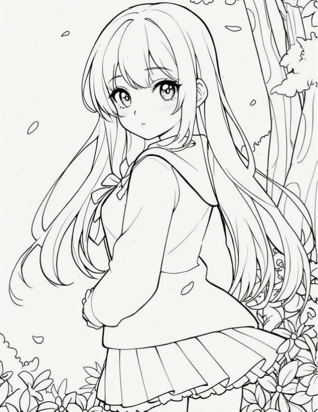 Tranh tô màu công chúa anime dễ thương