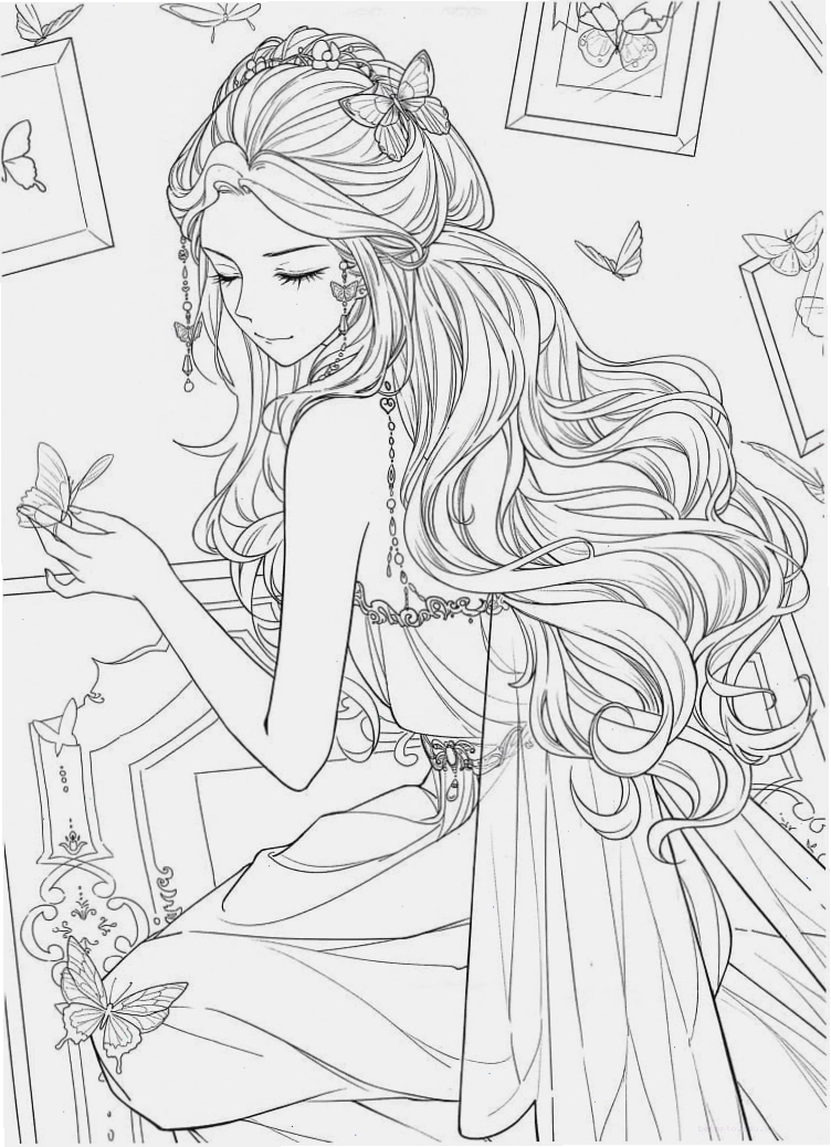 Tranh tô màu công chúa anime tuyệt đẹp