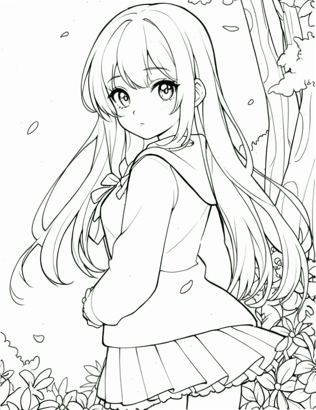 Tranh tô màu công chúa anime với phong cách dễ thương