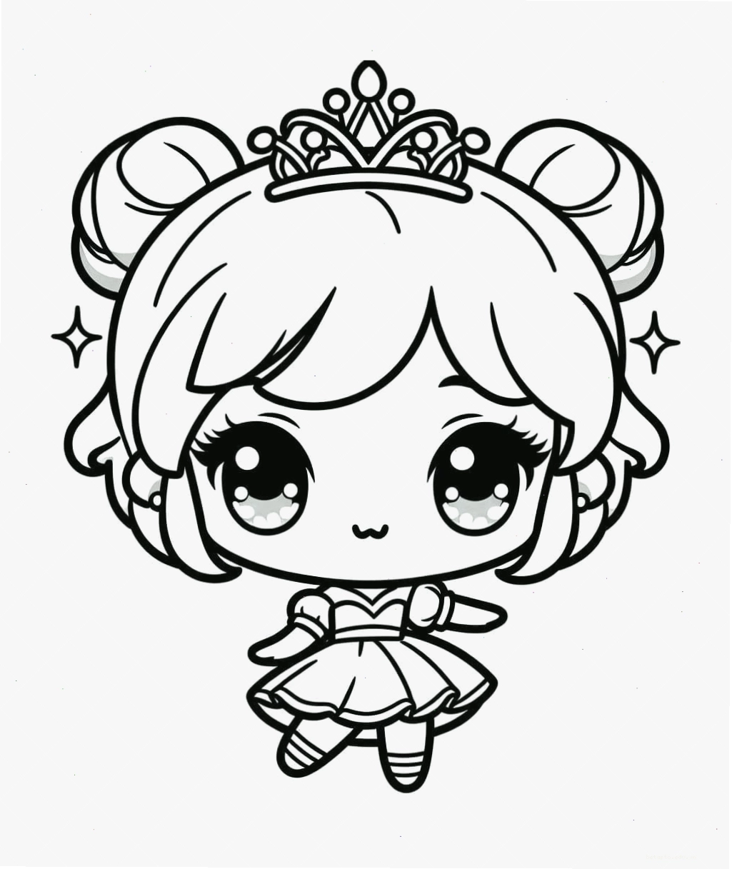 Tranh tô màu công chúa chibi cute đáng yêu