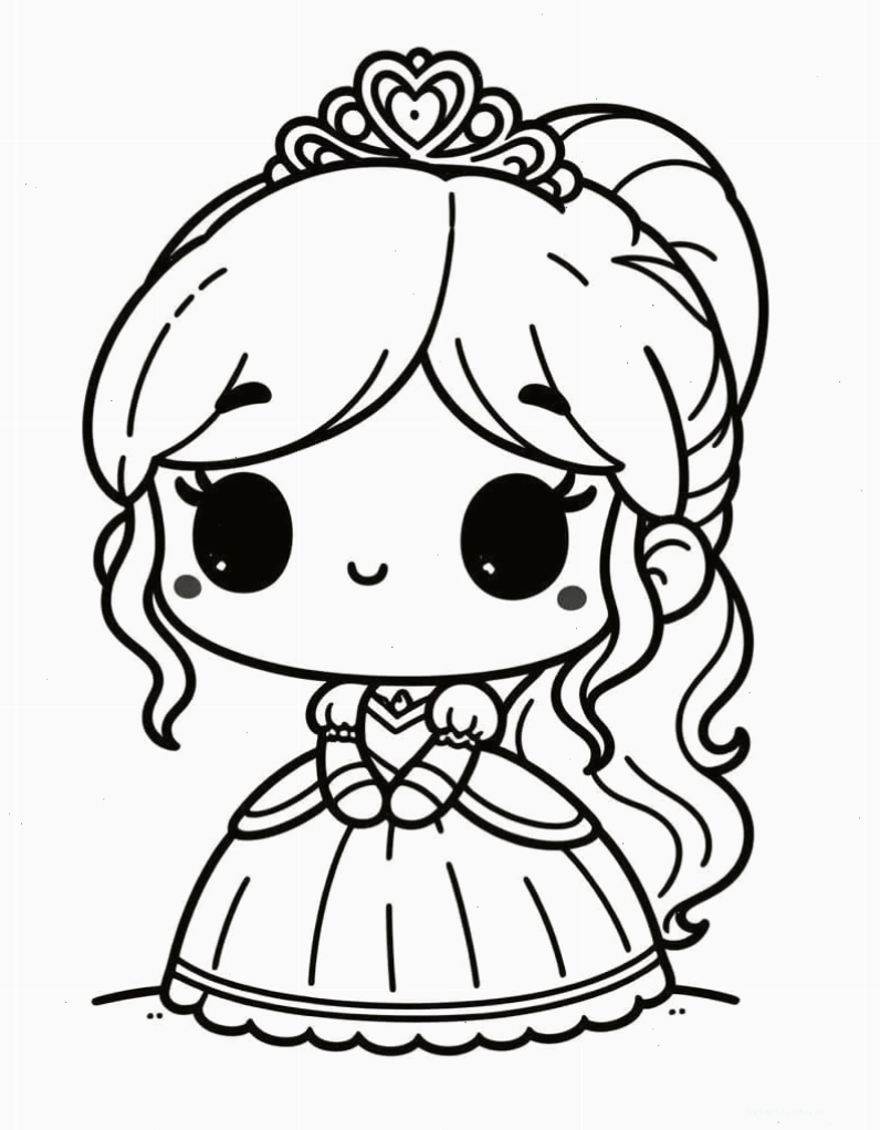 Tranh tô màu công chúa chibi đơn giản, dễ tô