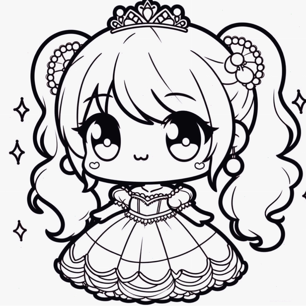 Tranh tô màu công chúa chibi nhỏ nhắn dành cho trẻ em