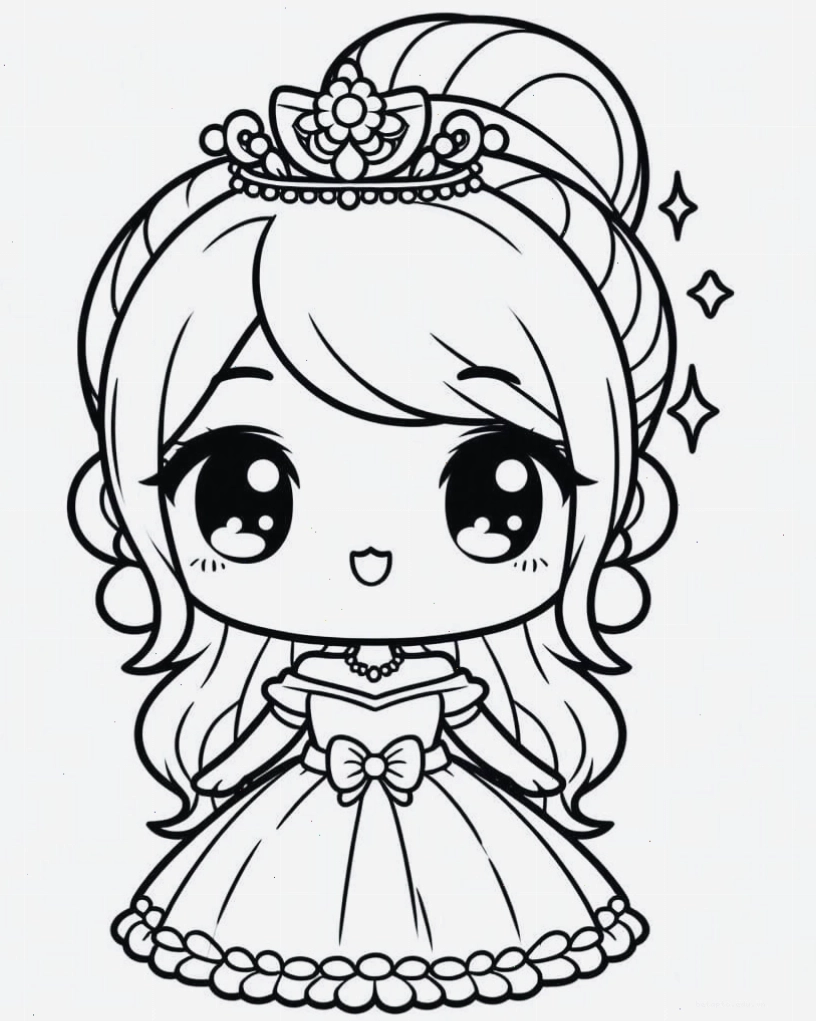 Tranh tô màu công chúa chibi rất đáng yêu