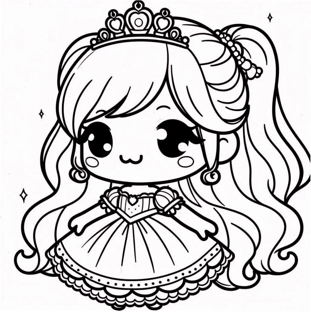 Tranh tô màu công chúa chibi thân thiện, gần gũi