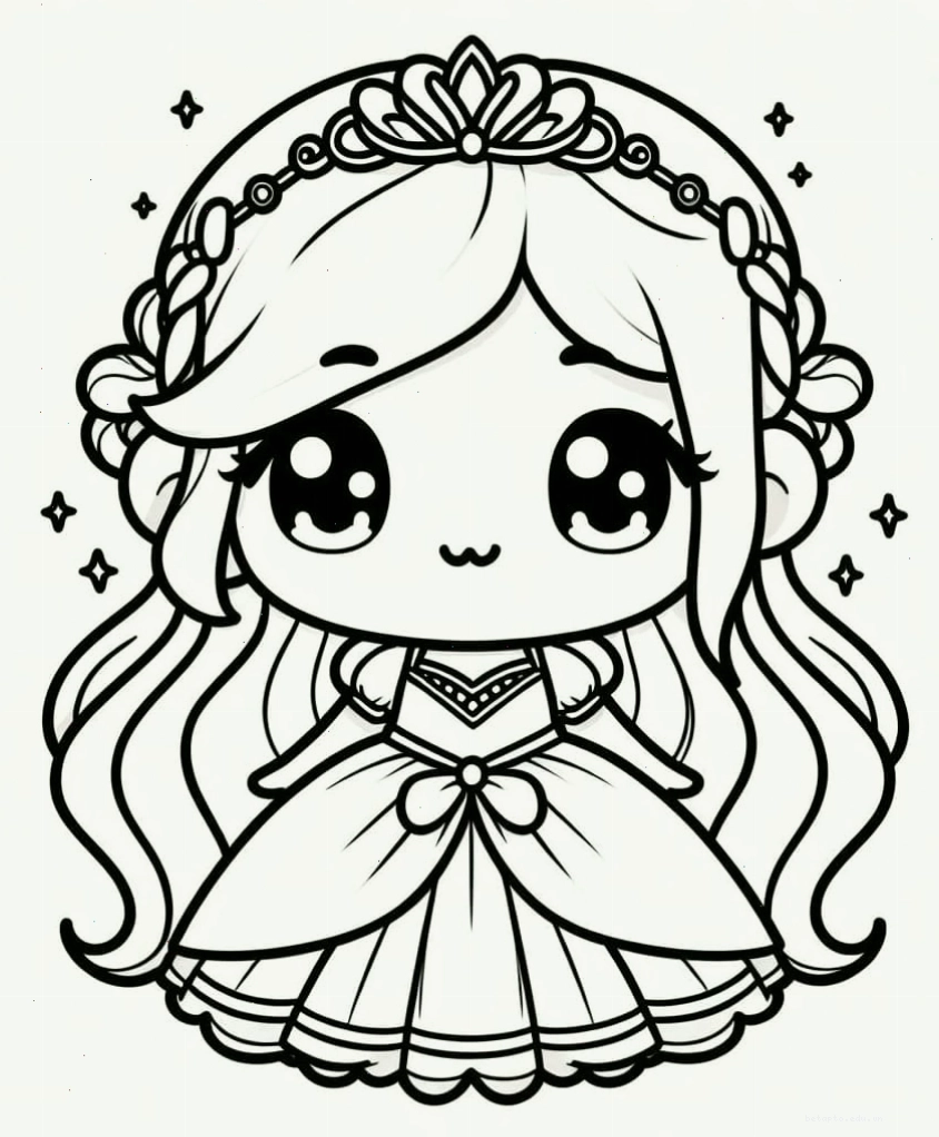 Tranh tô màu công chúa chibi với nụ cười mỉm xinh xắn