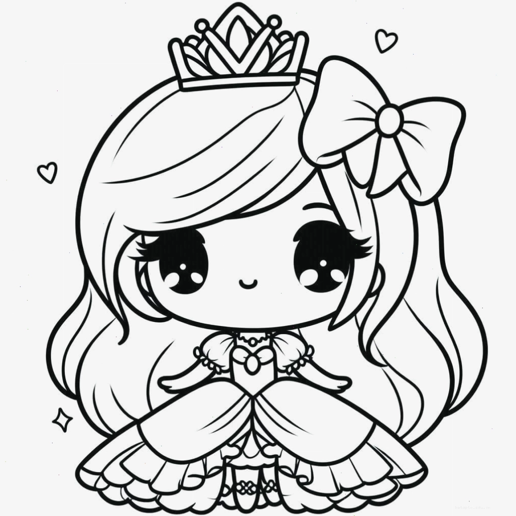 Tranh tô màu công chúa chibi xinh xắn với váy áo lộng lẫy