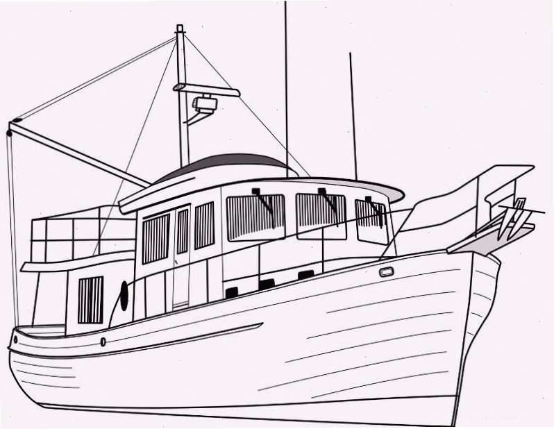 Tranh tô màu du thuyền có cabin chi tiết