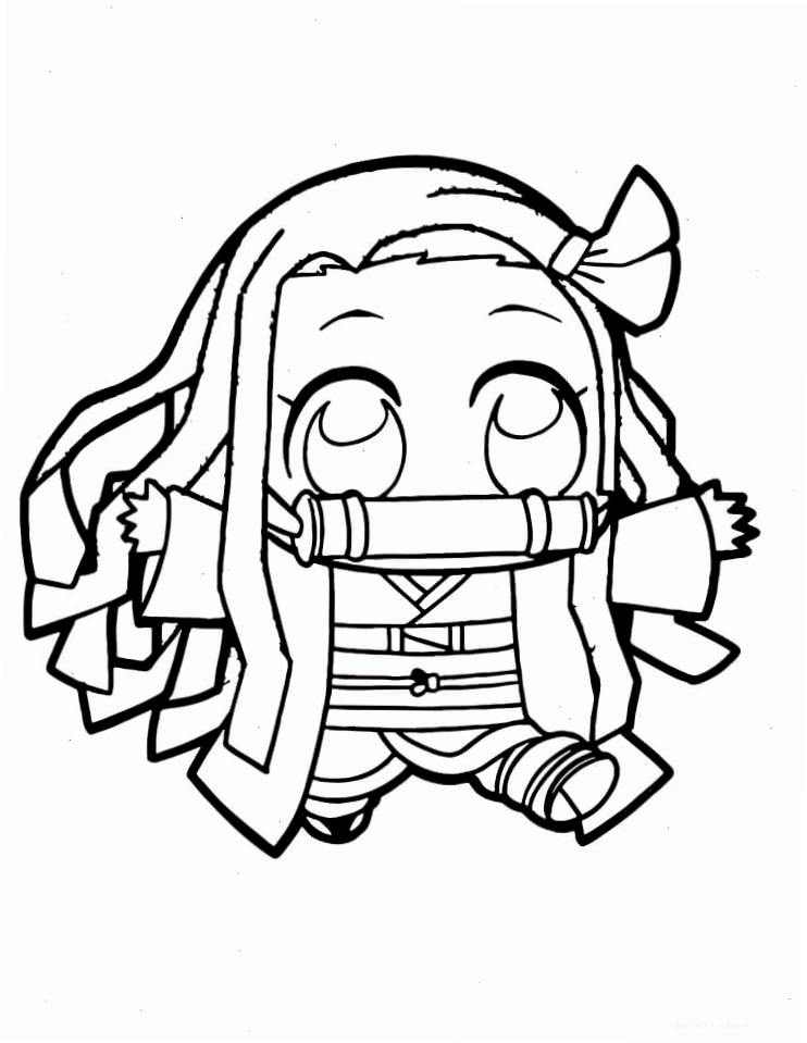 Tranh tô màu Nezuko phiên bản chibi cực kỳ dễ thương