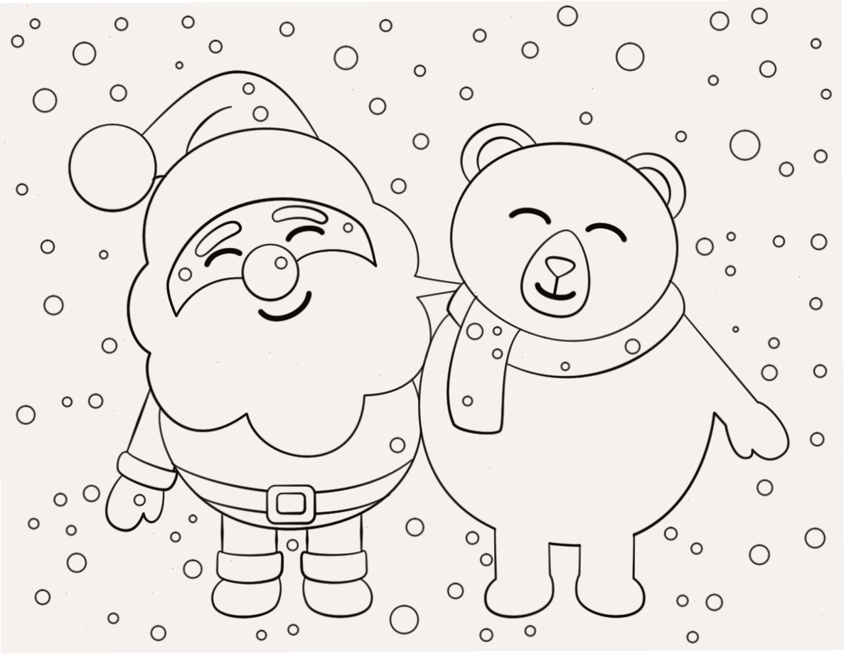 Tranh tô màu ông già Noel và chú gấu vui vẻ