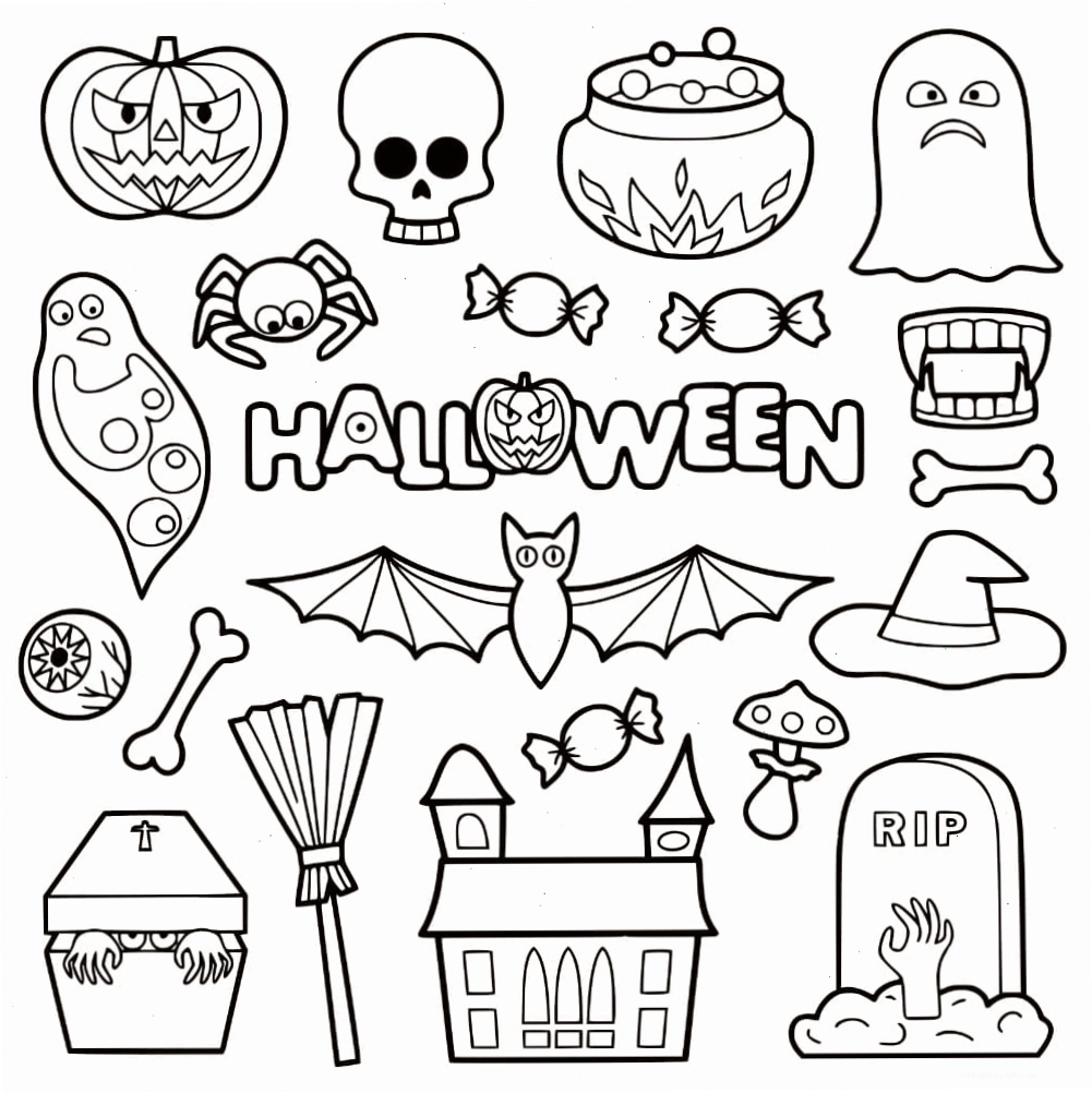 Tranh tô màu sticker Halloween với các hình ảnh ma quái ngộ nghĩnh