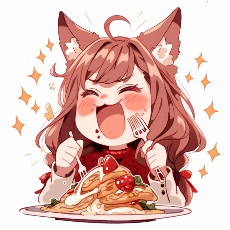 Anime girl eating spaghetti with a fork and knife