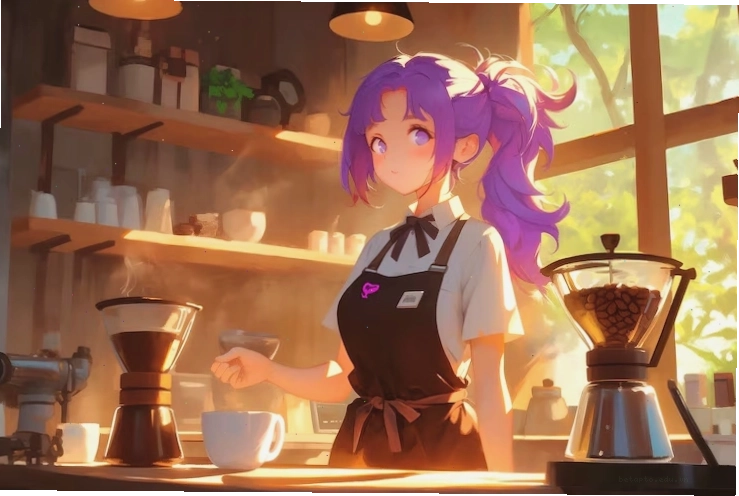 Illustration of a charming anime coffee shop interior