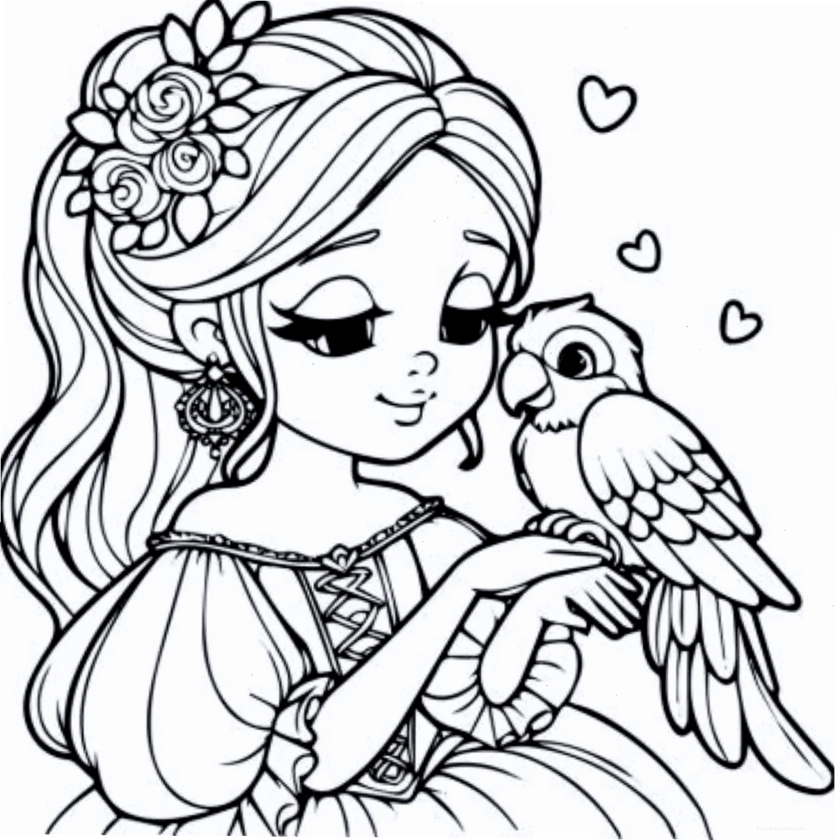 tranh tô màu cho bé gái 3 tuổi công chúa phong cách Chibi